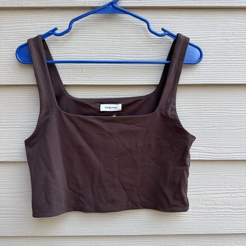 Aritzia Babaton Contour Square Neck Sleeveless Crop Top Brown Sz Large (A10)